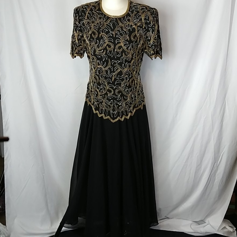 Vintage Formal Beaded Top Maxi Dress Size Medium